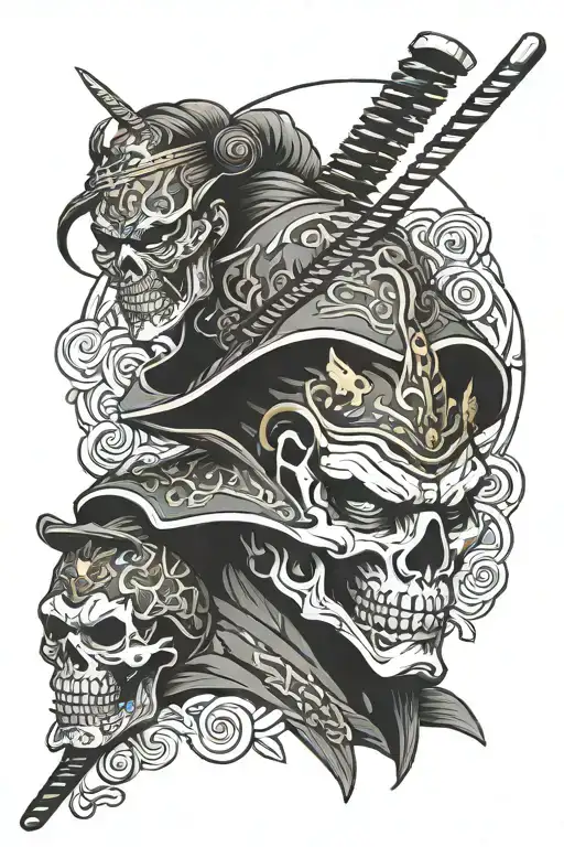 Samurai Japanes With Skull Face Morphing