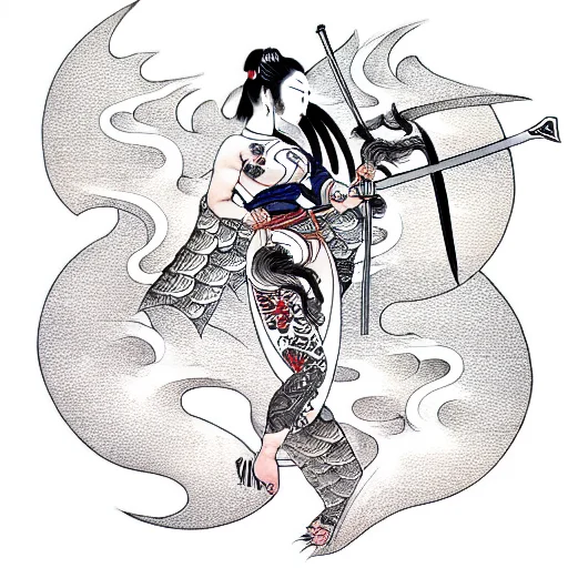 A Goddess With A Katana Riding A Dragon