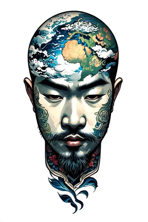 Japan Varior Thinking And Around His Head Earth