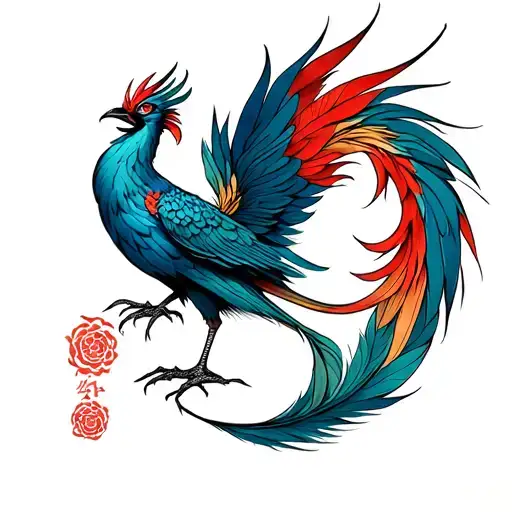 Phoenix And Semicolon On Tail Feathers