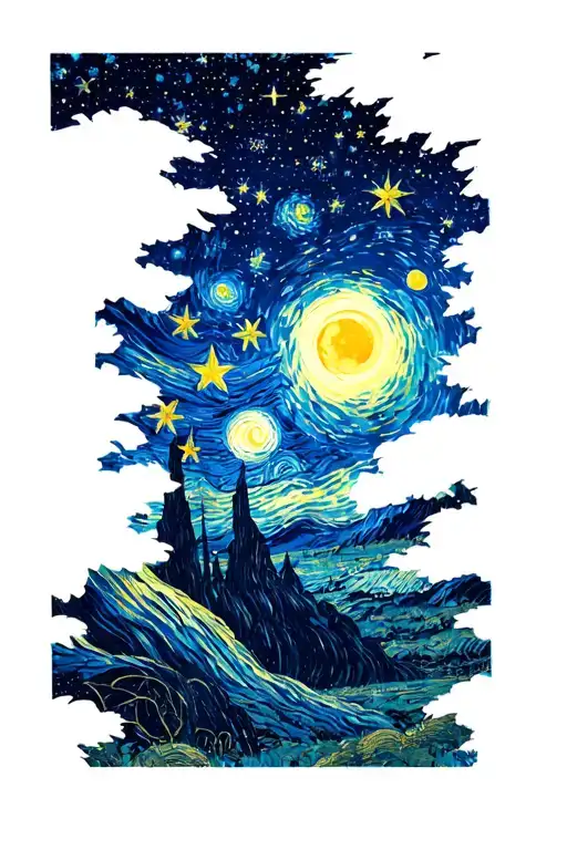 Vincent Van Gogh's Starry Night Moon With A Four-pointed Star