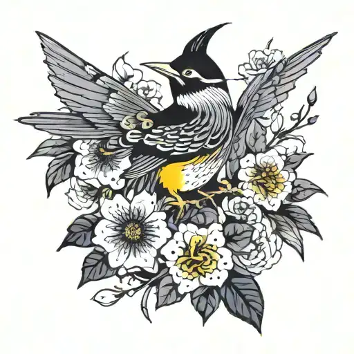 Bird And Silent Princess Flower