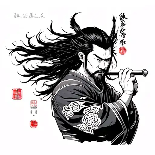 Samurai Wining With Long Hair