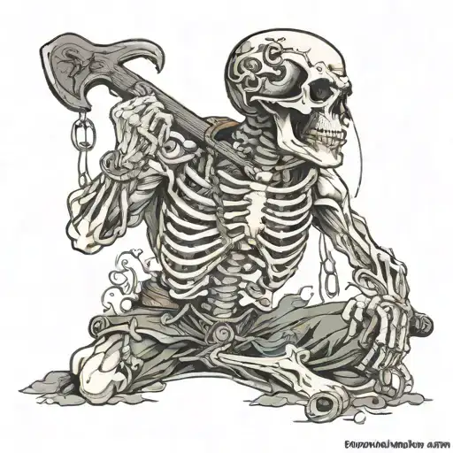 Skeleton Drag A Chain And Hold An Axe