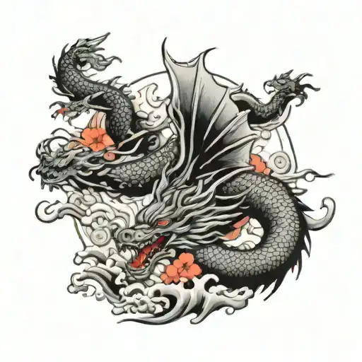 Different Moon And Dragon Flying