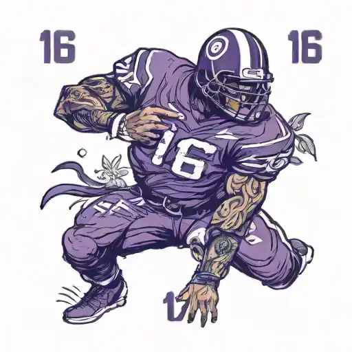 American Football Player Wearing Number 16 In Purple