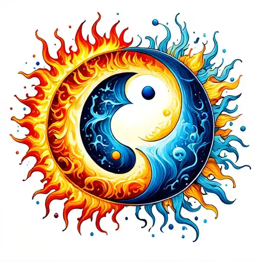 Yin Yang Fire And Ice Tattoo With Sun As Fire Side Dot And Moon As Ice Side Dot