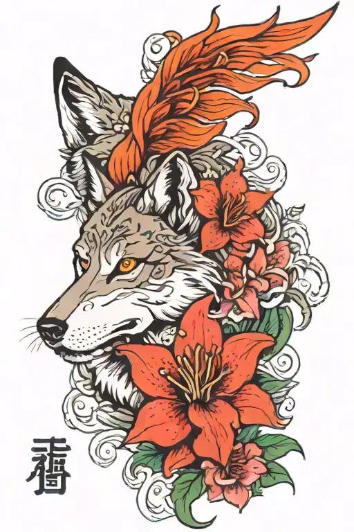 Lilly Flower And Wolf Head
