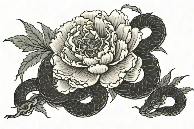 Peony With Snake Slithering