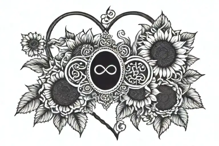 Infinity Sign Surrounded With Love Heart Fingerprint Surrounded By Sunflowers