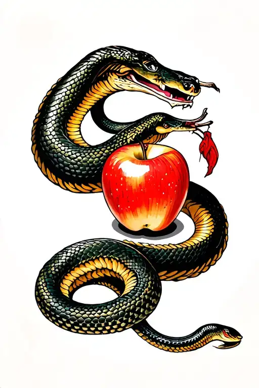 Yakuza Sleeve Tattoo Design Combining With Snake Eating A Apple