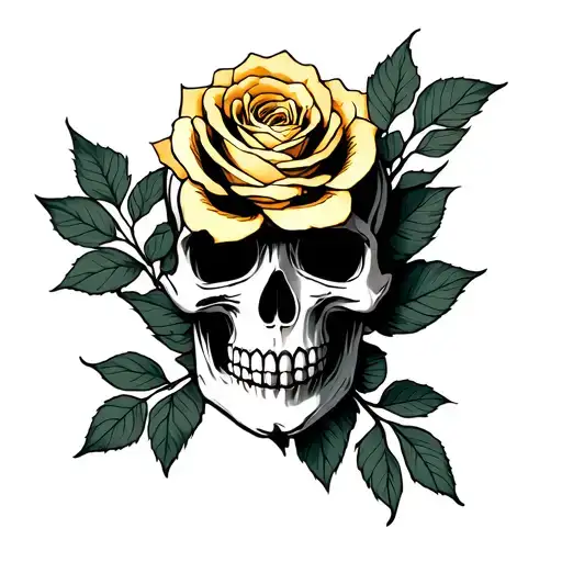 Skull And Golden Rose