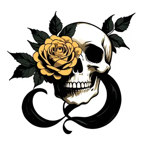 Skull And Golden Rose