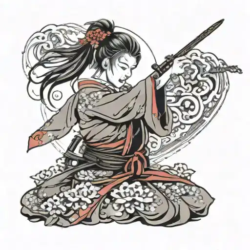 Female Samurai Cleaning Blood Off Sword