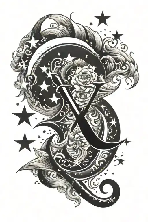 Stars And Moon With Letter X
