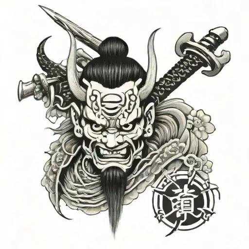 Japanese Samurai Oni Mask Katana Merged
