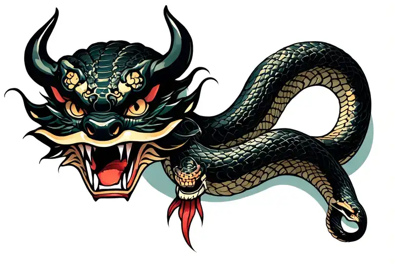 Snake With The Mask Of The Demon On The Forearm