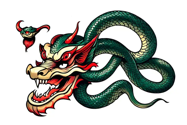 The Snake Wraps The Demon Mask On The Forearm