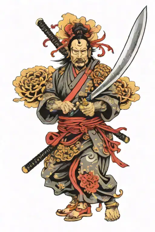 Chefs Knife With Samurai Warrior Holding