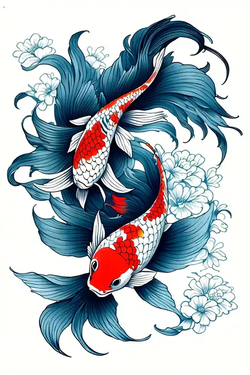 Japanese Traditional Style Tattoo Featuring Koi Fish
