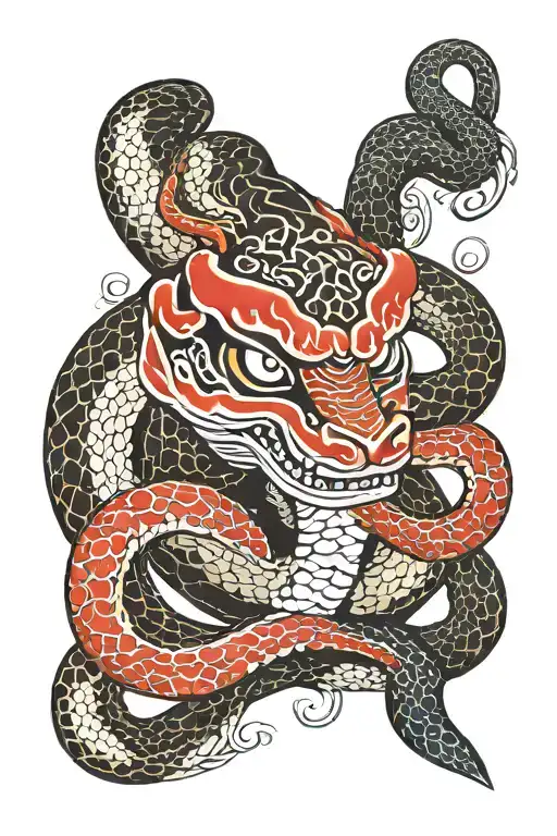 Snake And Japanese Mask