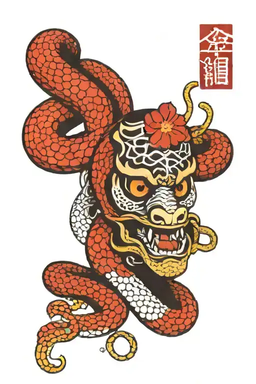 Snake And Japanese Mask