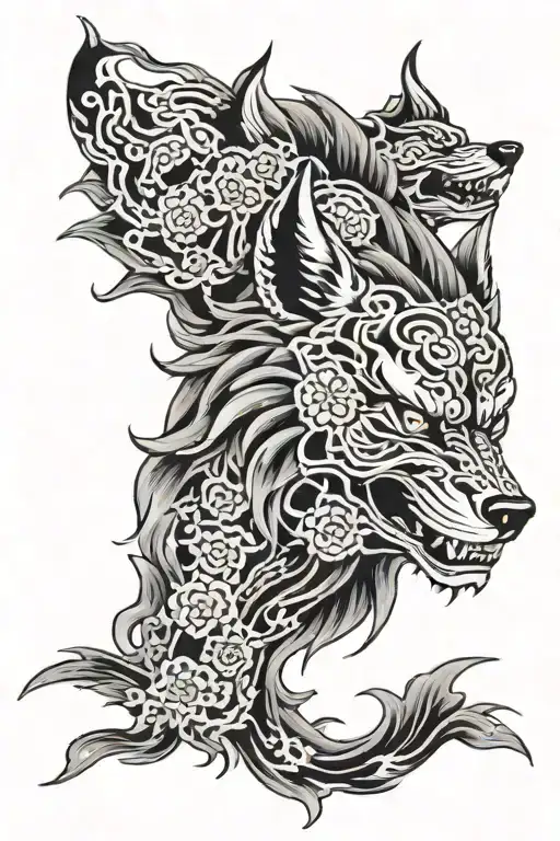 Wolf And Japanese Mask
