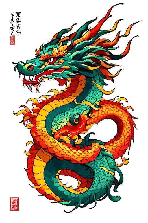 Japanese Style Tattoo Featuring Dragon Wrapped