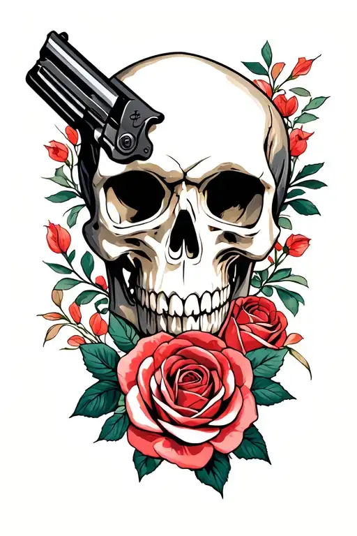Gun Skull Roses