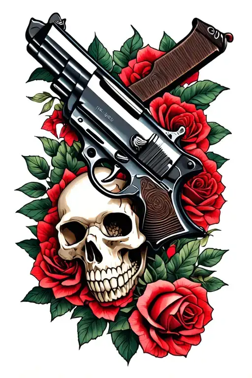 Gun Skull Roses