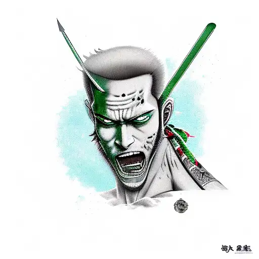 Roronoa Zoro With Green Hairs And Three Katanas Full Body