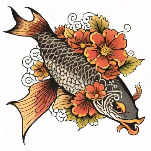 Flowers And Kou Fish