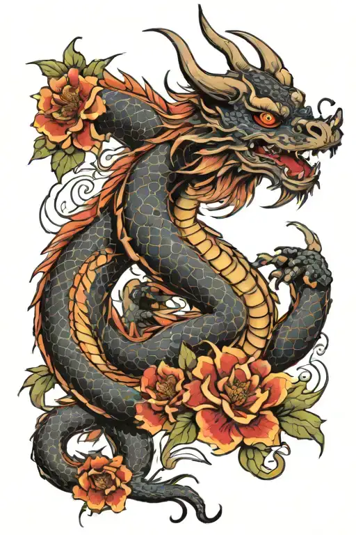 Dragon With Flowers