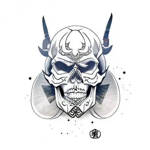 Skull Devill Samurai With Oni Mask