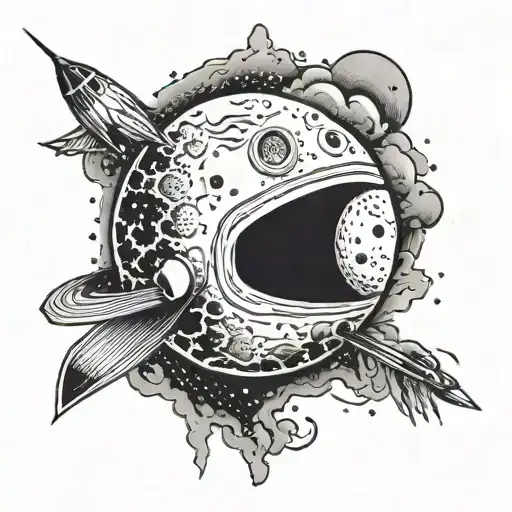 Face On The Moon With Rocket Landing On Eye