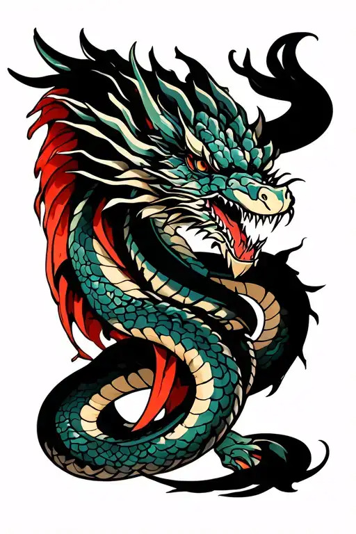 Mech Dragon With Snake Full Leg Tattoo Design Incorporating
