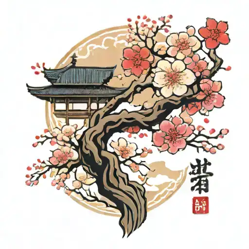 Sakura Tree And Japanese Theme Sleeve