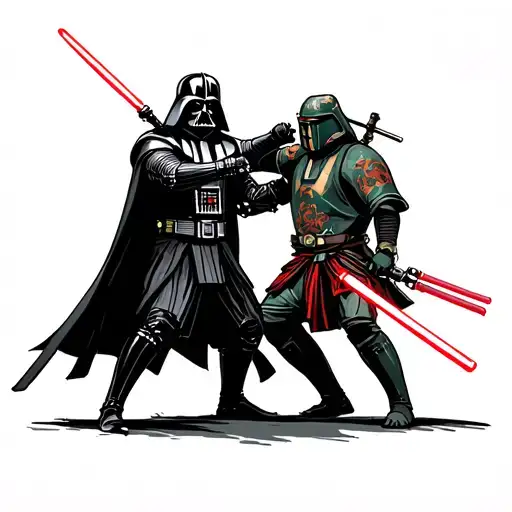 Darth Vader Fighting Boba Feta Samurai