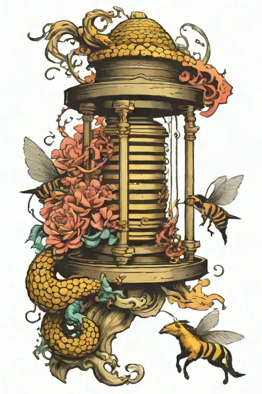 Bee Hive Hourglass With A Chinese Waterhorse And Clashing Bulls