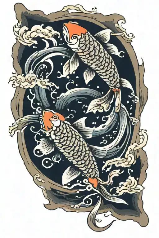 2 Koi Fish And Moon