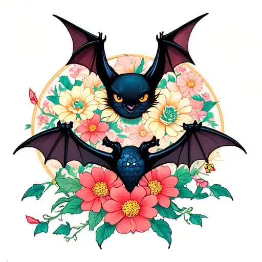 Hanging Bat And Flowers
