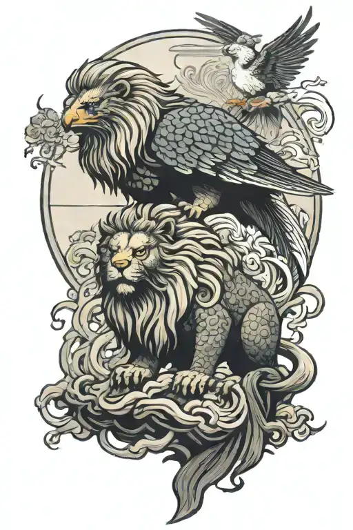 Lion And Eagle Perched On Top