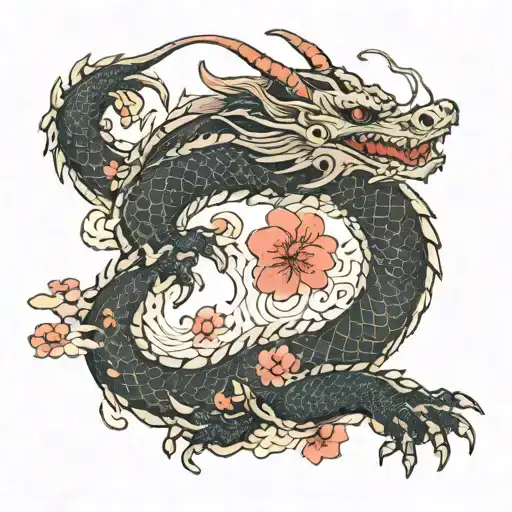 Dragon With Sakura Branches
