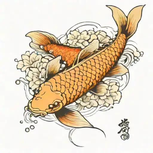 Koi Fish With Flowers Coming