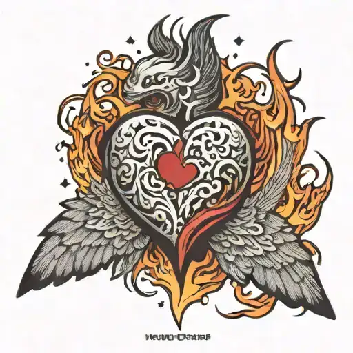 Broken Heart With Fire Wings Spread