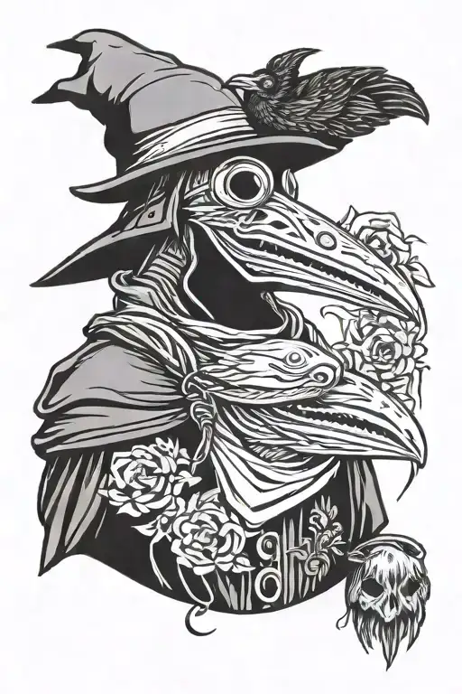 Plague Doctor With Big Hood And Raven