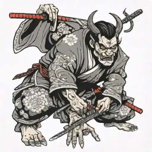 Oni Samurai In Kimono About To Draw Sword