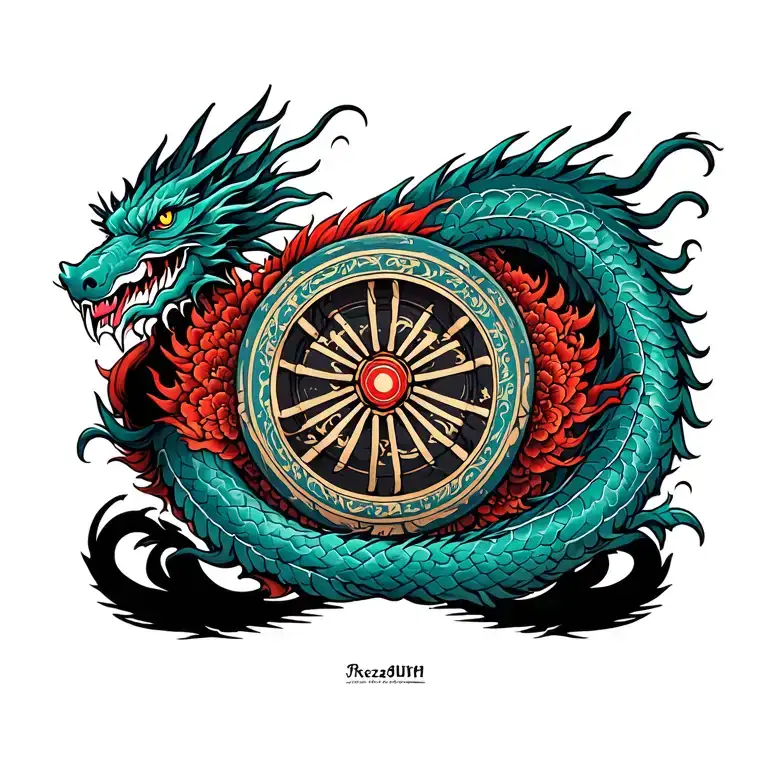 Buddhist Dharma Wheel With Dragon Wrapped