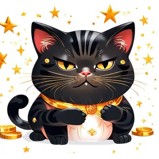 Fortune Cat Holding Gold And Stars Scattered