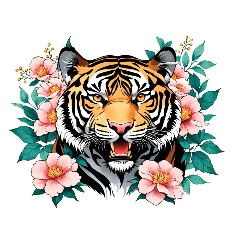 Tiger With Flowers